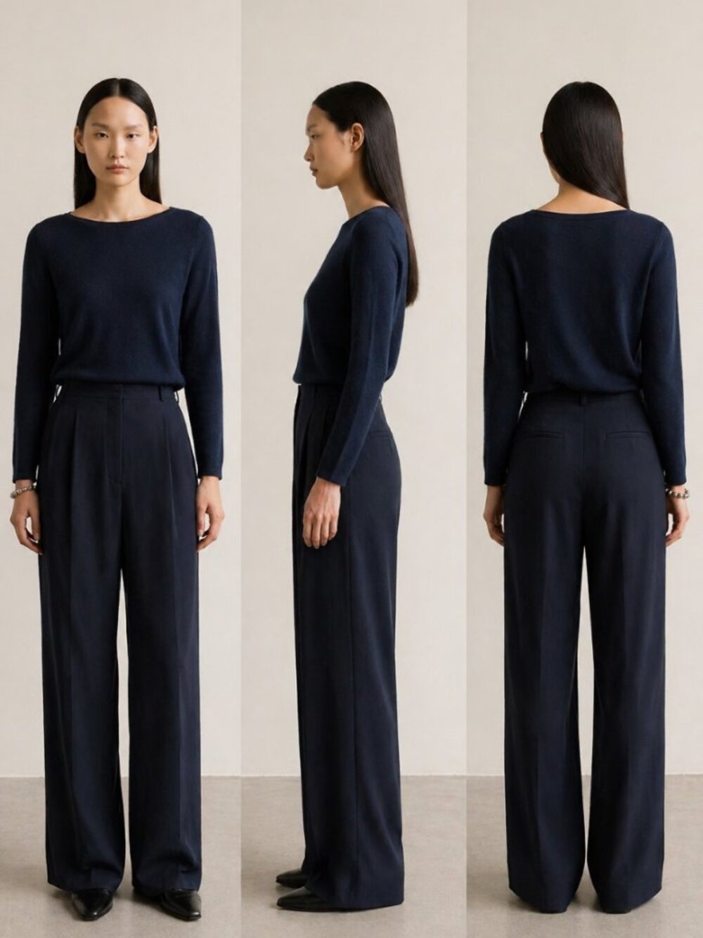 The Fold London Navy 100% Cashmere Vinci Sweater